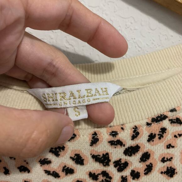 Shiraleah Cream Pink Black Leopard Print Crew Neck Sweatshirt - Picture 3 of 6